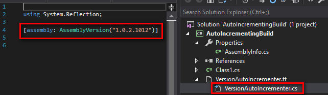 Visual Studio - Assembly version source file generated by the text template