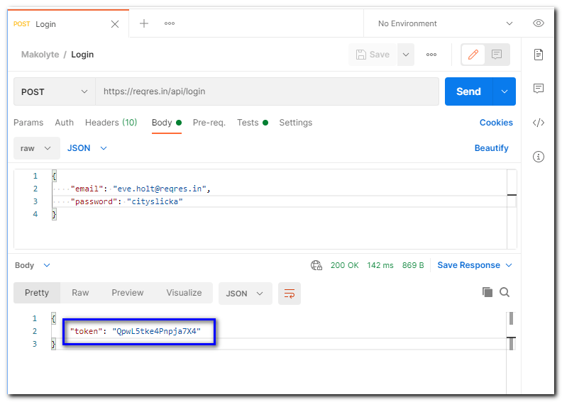 postman-login-request - sending a request to the auth endpoint to get the auth token