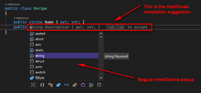 Visual Studio - IntelliCode completion suggestion (greyed out full line of code it you thinks you want)