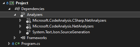Project showing .NET Analyzers in Visual Studio